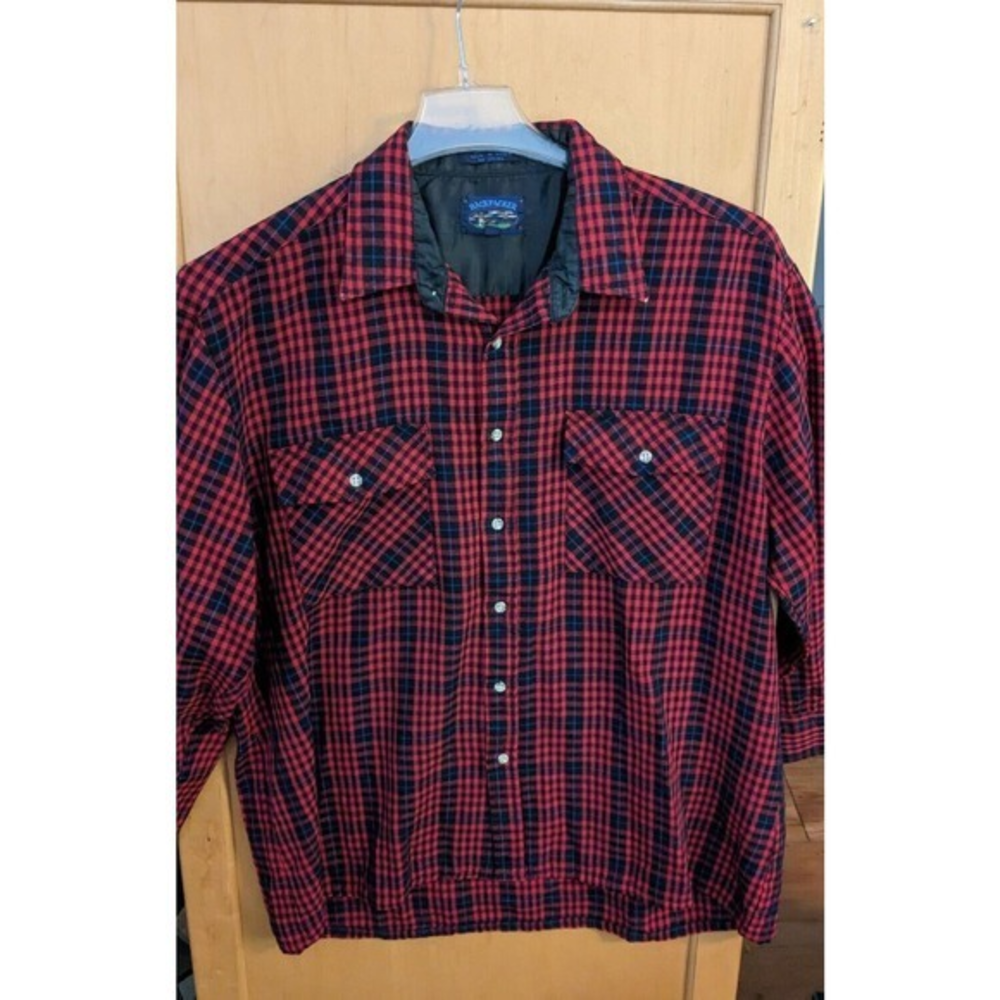 Backpacker Flannel Shirt Logger Western Blue Yellow Plaid 80's Vintage Men's L‎